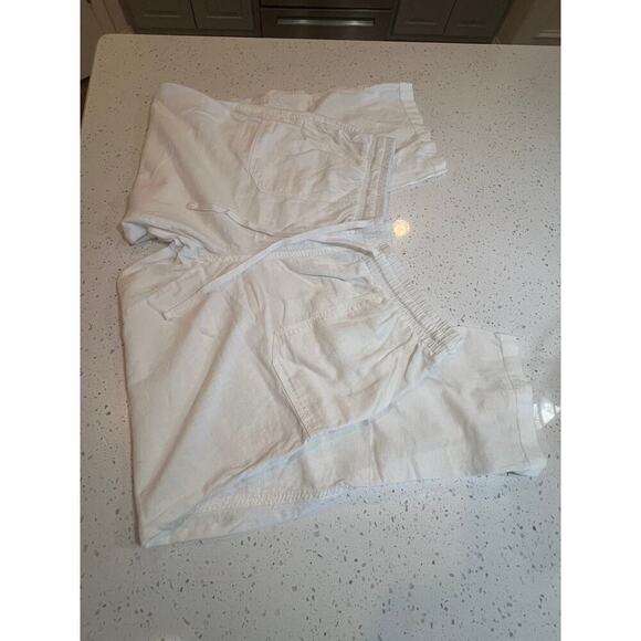 EST 1946 WHITE LINEN BLEND PANTS ELASTIC WAIST WOMENS PLUS SIZE  14 - 16 - Picture 1 of 6